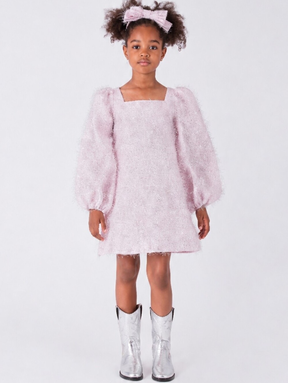 MAMA LUMA SHIMMERING PUFF SLEEVE DRESS LILAC SHIMMERS PARTY DRESS